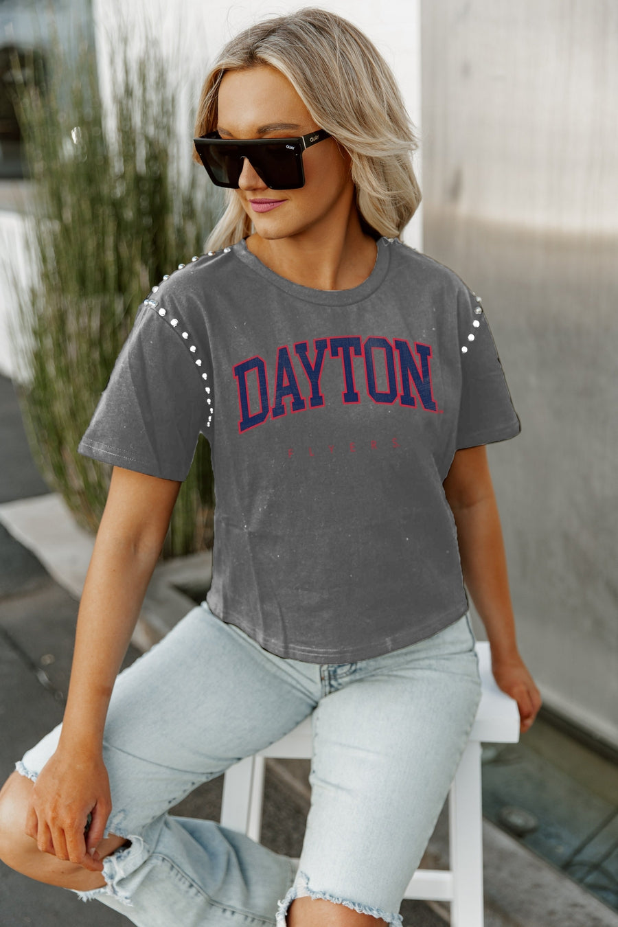 DAYTON FLYERS AFTER PARTY STUDDED SHORT SLEEVE MODERATELY CROPPED TEE