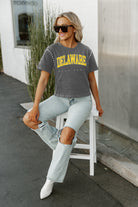 DELAWARE BLUE HENS AFTER PARTY STUDDED SHORT SLEEVE MODERATELY CROPPED TEE