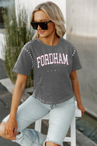 FORDHAM RAMS AFTER PARTY STUDDED SHORT SLEEVE MODERATELY CROPPED TEE