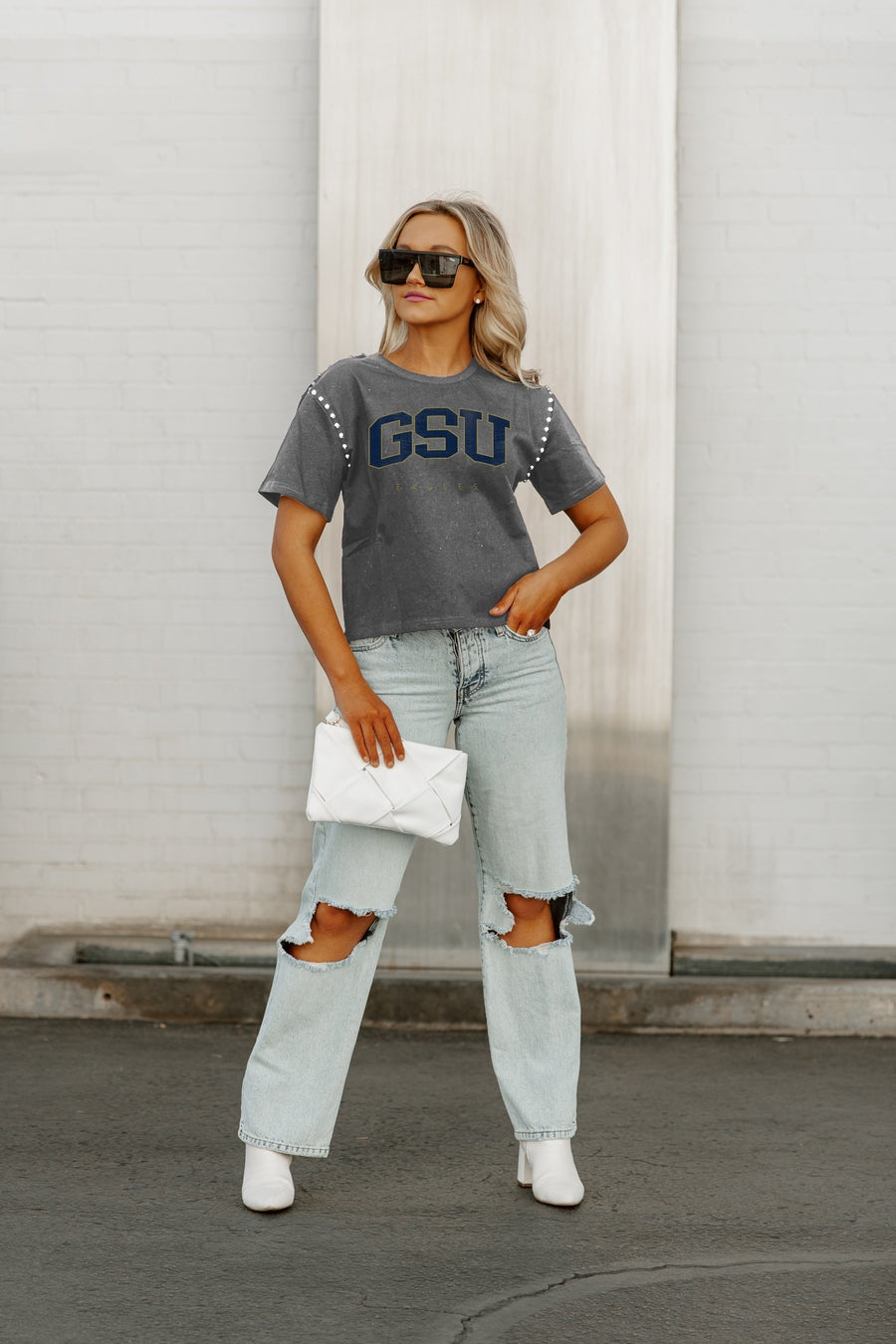 GEORGIA SOUTHERN EAGLES AFTER PARTY STUDDED SHORT SLEEVE MODERATELY CROPPED TEE