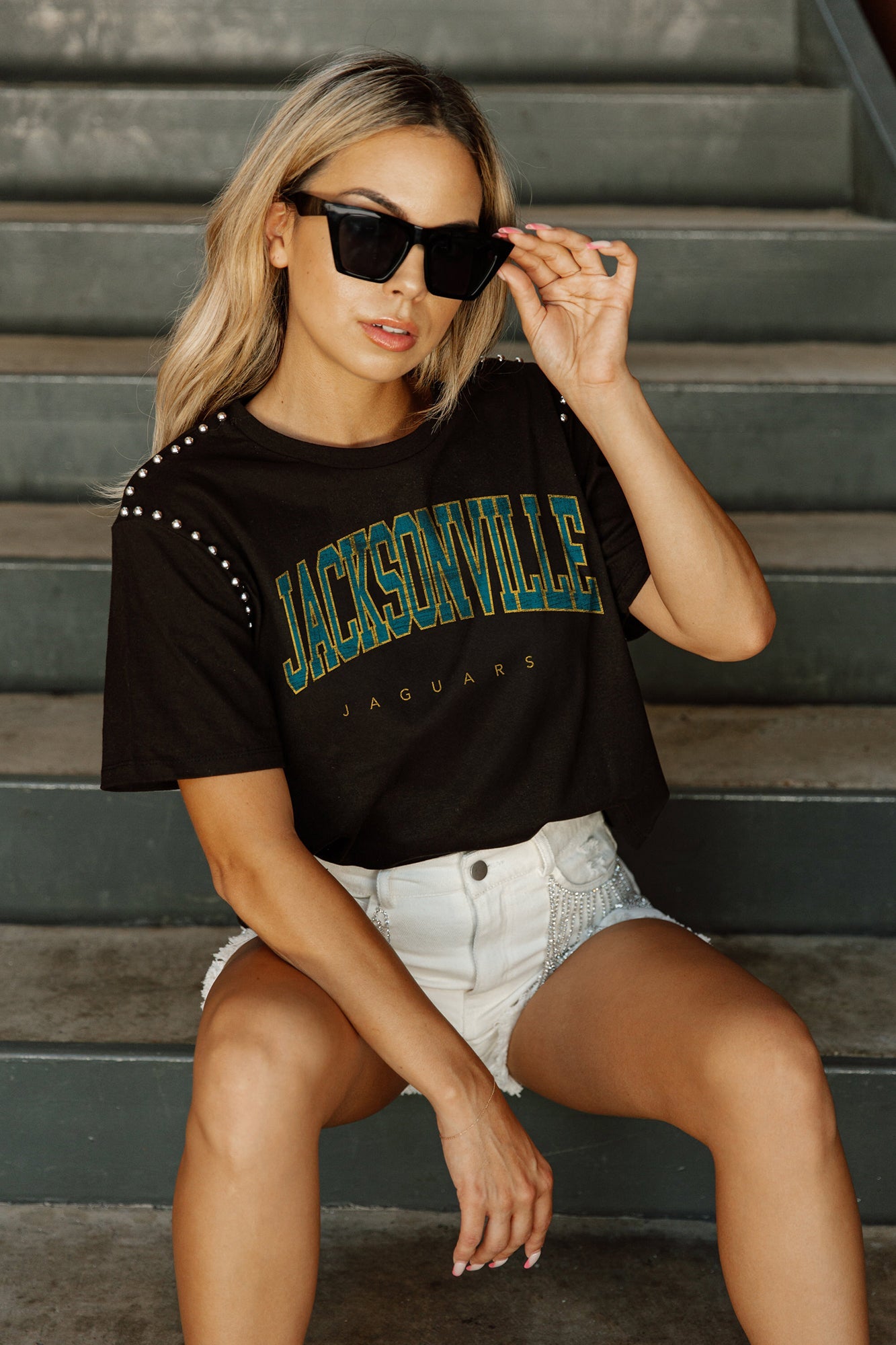 JACKSONVILLE JAGUARS GAMEDAY GLITZ LONG SLEEVE TEE WITH SEQUIN