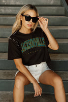 JACKSONVILLE JAGUARS ELITE ELEGANCE STUDDED SLEEVE DETAIL MODERATE LENGTH SHORT SLEEVE CROPPED TEE