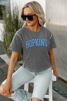 JOHNS HOPKINS BLUEJAYS AFTER PARTY STUDDED SHORT SLEEVE MODERATELY CROPPED TEE