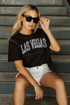 LAS VEGAS RAIDERS ELITE ELEGANCE STUDDED SLEEVE DETAIL MODERATE LENGTH SHORT SLEEVE CROPPED TEE