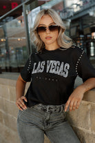 LAS VEGAS RAIDERS ELITE ELEGANCE STUDDED SLEEVE DETAIL MODERATE LENGTH SHORT SLEEVE CROPPED TEE