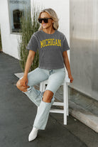 MICHIGAN WOLVERINES AFTER PARTY STUDDED SHORT SLEEVE MODERATELY CROPPED TEE