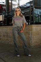 MINNESOTA VIKINGS ELITE ELEGANCE STUDDED SLEEVE DETAIL MODERATE LENGTH SHORT SLEEVE CROPPED TEE