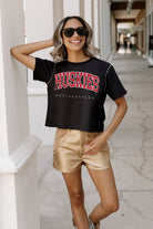 NORTHEASTERN HUSKIES AFTER PARTY STUDDED SHORT SLEEVE MODERATELY CROPPED TEE