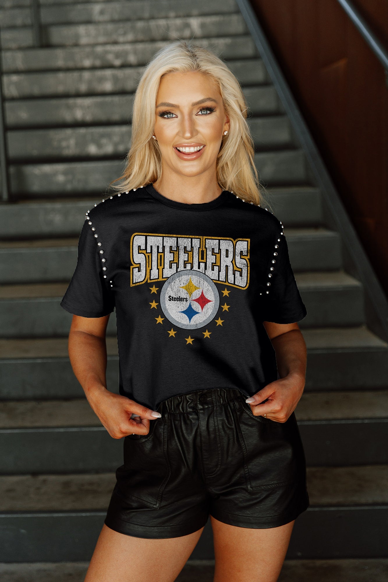 PITTSBURGH STEELERS GLADIATOR STUDDED SLEEVE DETAIL MODERATE LENGTH SH