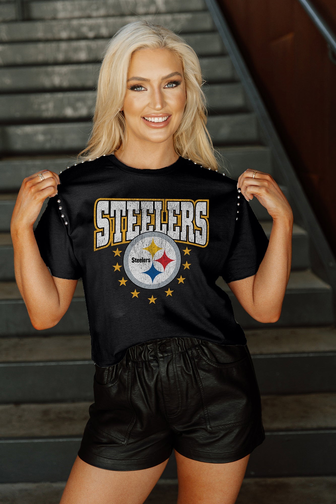 PITTSBURGH STEELERS GLADIATOR STUDDED SLEEVE DETAIL MODERATE LENGTH SH