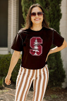 STANFORD CARDINAL GAMEDAY GALORE  STUDDED SHORT SLEEVE MODERATELY CROPPED TEE