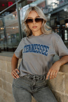 TENNESSEE TITANS ELITE ELEGANCE STUDDED SLEEVE DETAIL MODERATE LENGTH SHORT SLEEVE CROPPED TEE