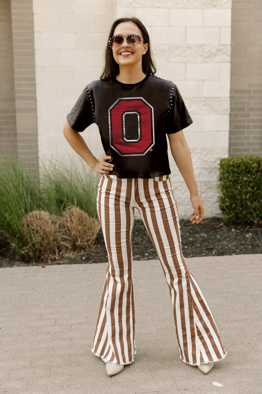 OHIO STATE BUCKEYES GAMEDAY GALORE  STUDDED SHORT SLEEVE MODERATELY CROPPED TEE