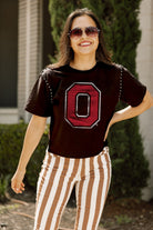 OHIO STATE BUCKEYES GAMEDAY GALORE  STUDDED SHORT SLEEVE MODERATELY CROPPED TEE