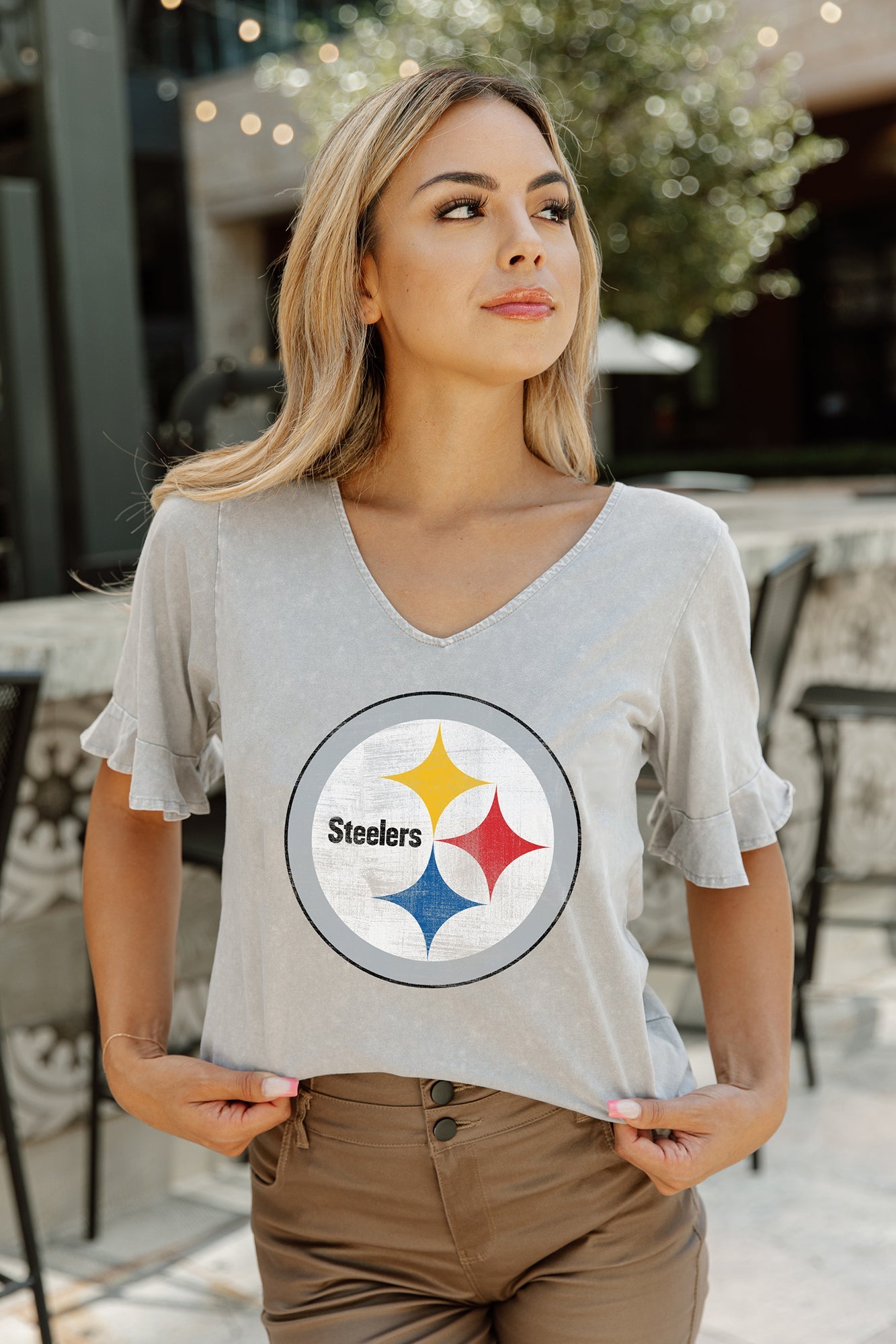 PITTSBURGH STEELERS TACKLE TITAN SHORT SLEEVE BOYFRIEND FIT WASHED TEE