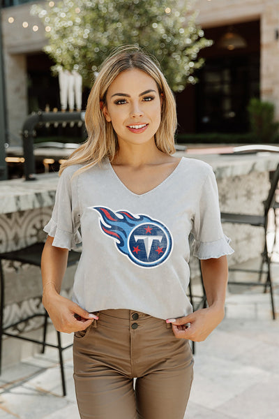 TENNESSEE TITANS GRIDIRON GLAM SHORT SLEEVE CROP TEE WITH SPORT STRIPE  DETAIL