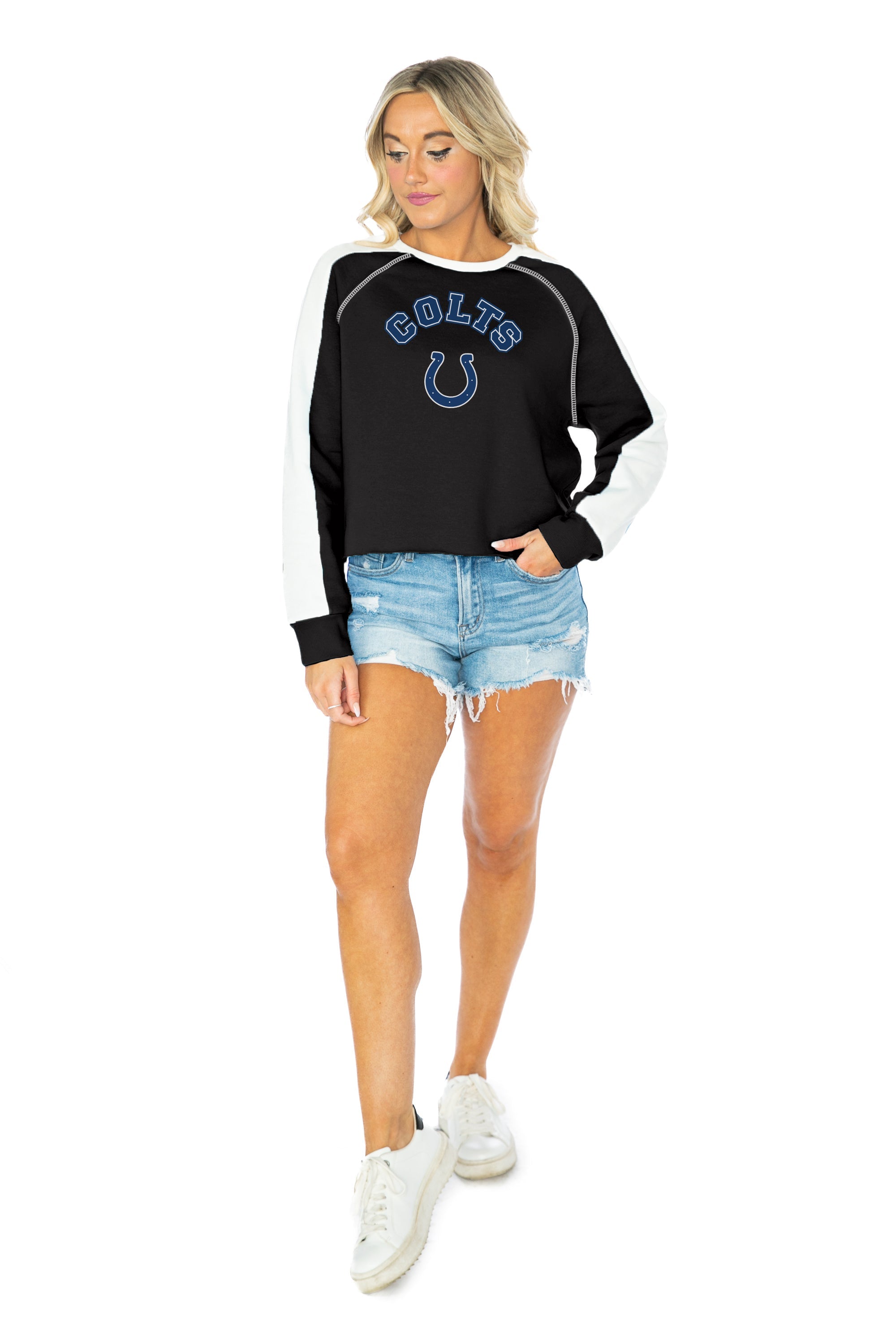 Indianapolis Colts Gameday Couture Women's Huddle Up Fleece Color Block Pullover  Sweatshirt - Black