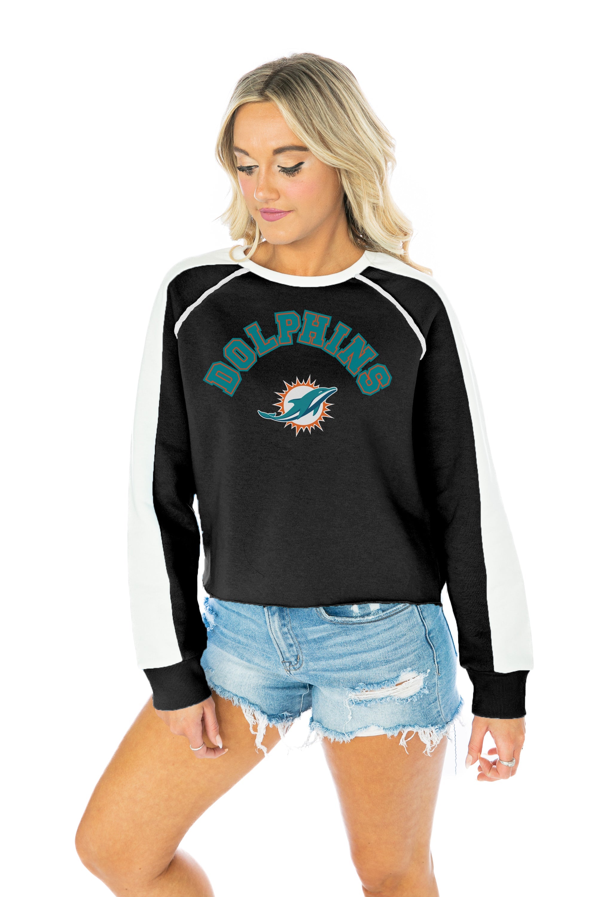 MIAMI DOLPHINS HUDDLE UP LONG SLEEVE COLORBLOCK DETAIL FLEECE PULLOVER