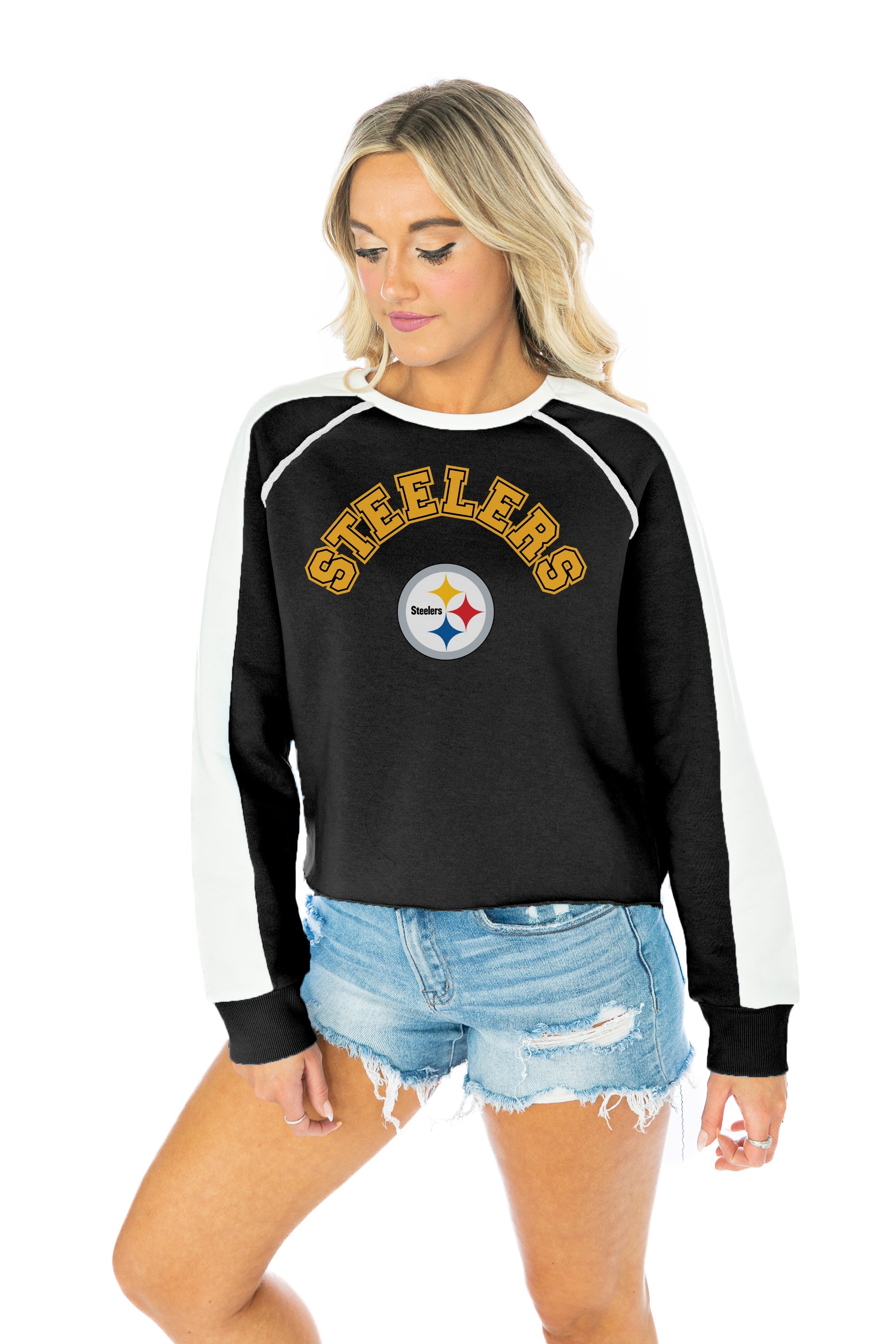 PITTSBURGH STEELERS COUTURE CREW FRENCH TERRY VINTAGE WASH STUDDED SHO