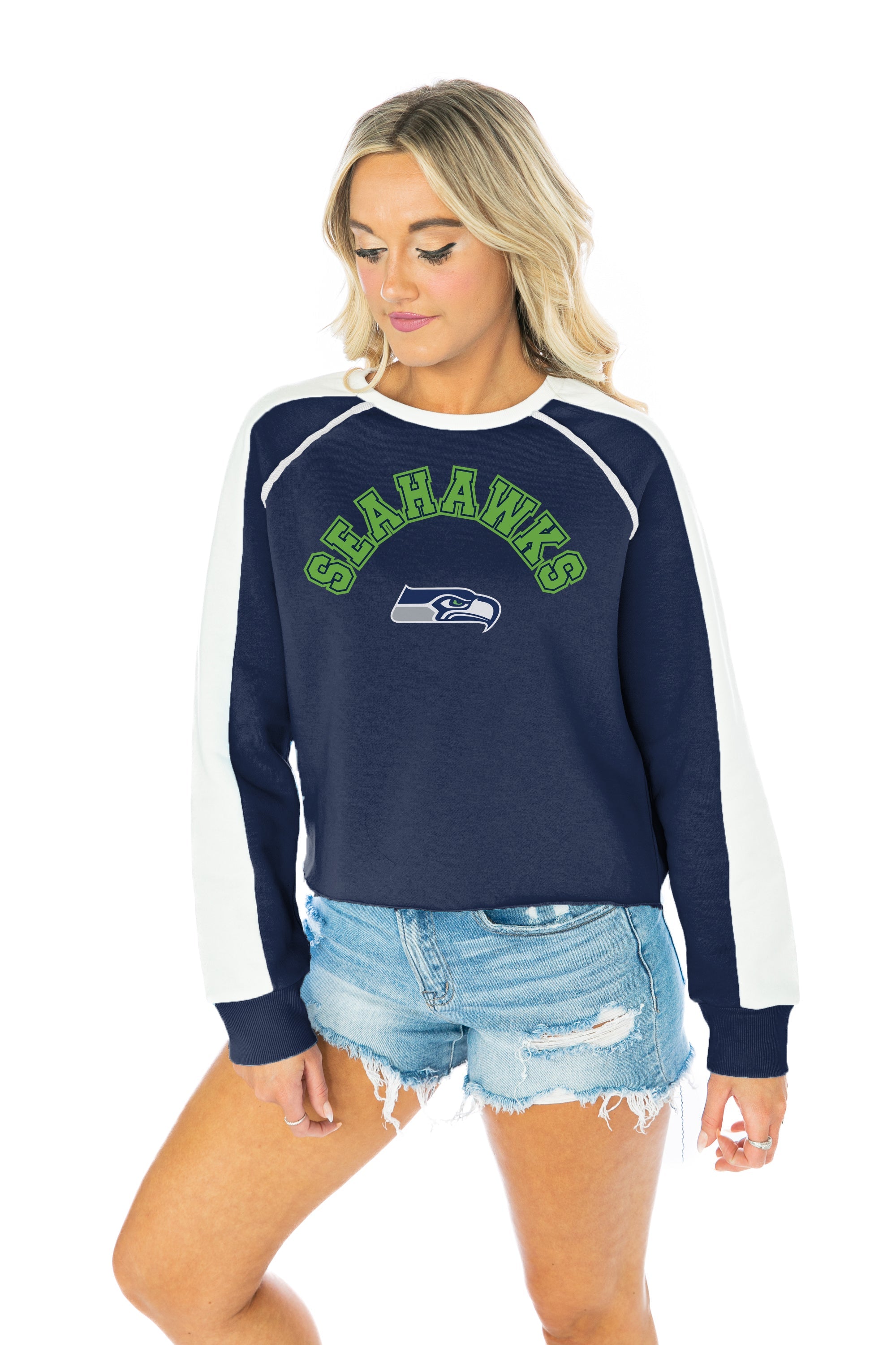 SEATTLE SEAHAWKS HUDDLE UP LONG SLEEVE COLORBLOCK DETAIL FLEECE PULLOVER