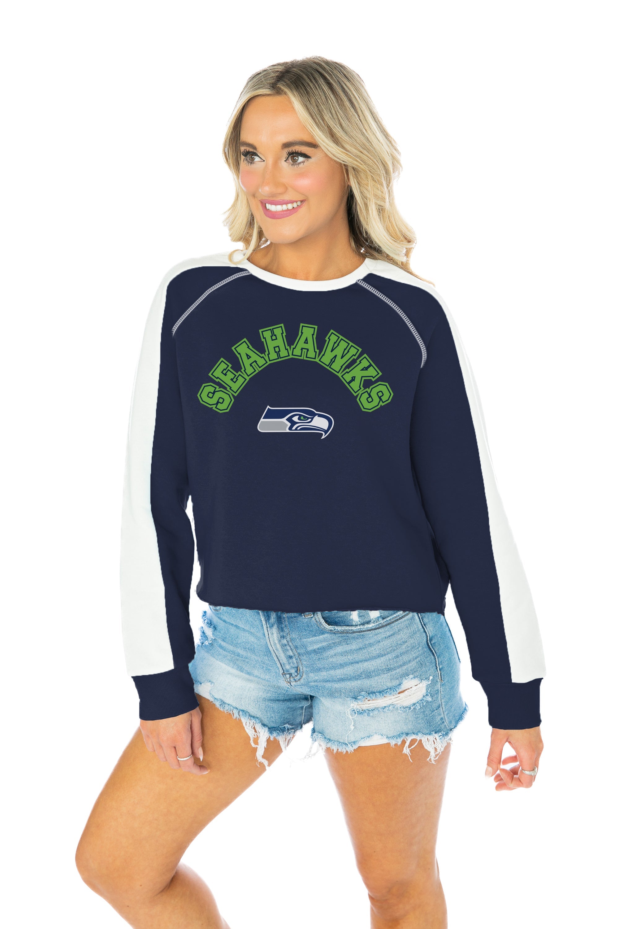 SEATTLE SEAHAWKS HUDDLE UP LONG SLEEVE COLORBLOCK DETAIL FLEECE PULLOVER