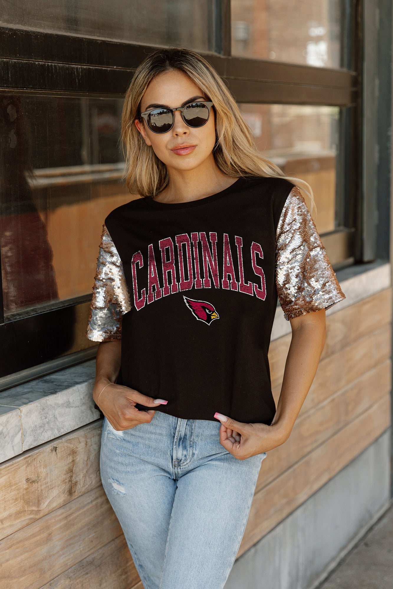 ARIZONA CARDINALS GL SHORT SLEEVE TOP WITH LINED FLIP-SEQUIN SLE –  GAMEDAY COUTURE
