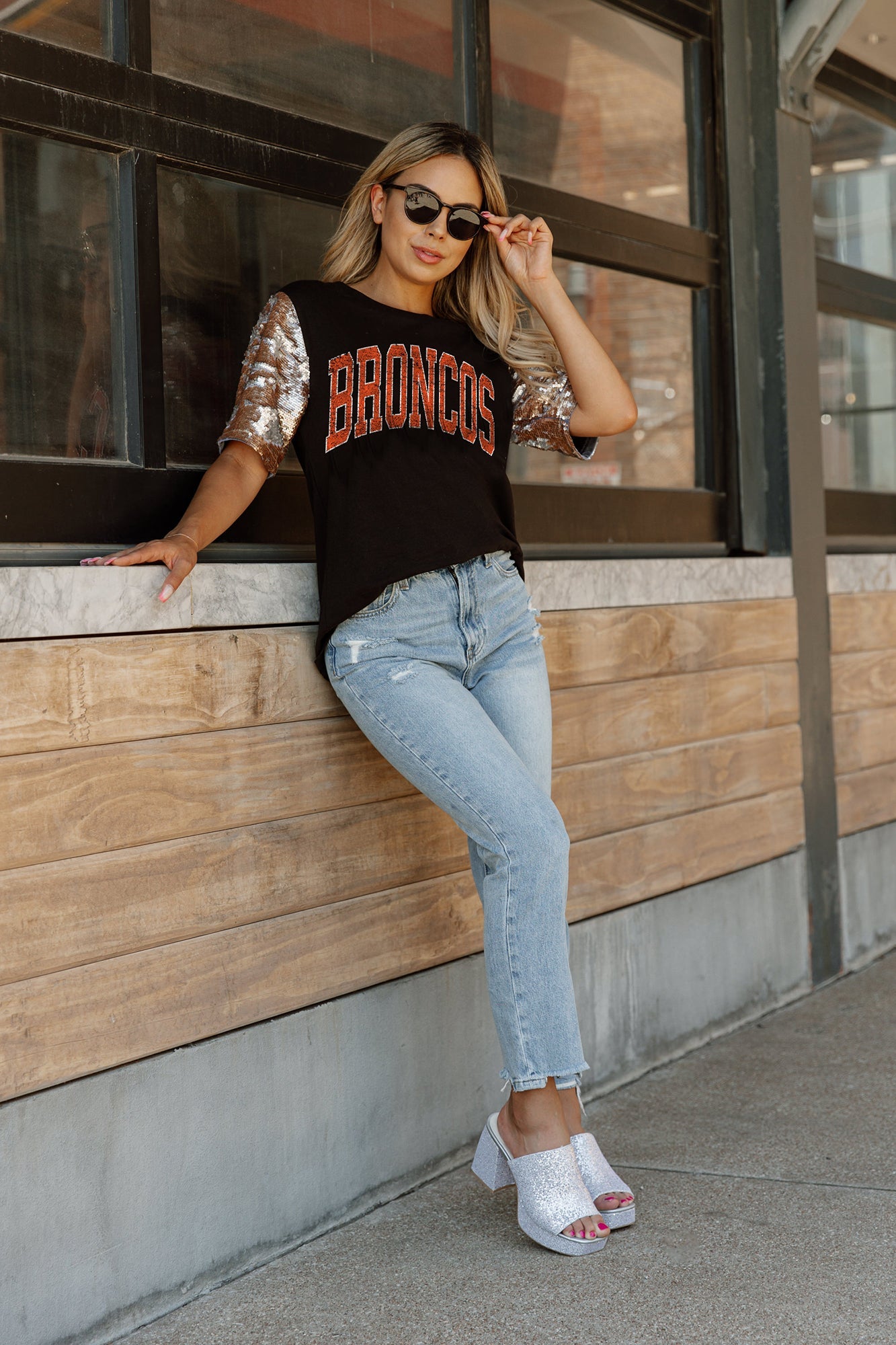 Broncos football rhinestone glitter bling shirt, all sizes XS, S