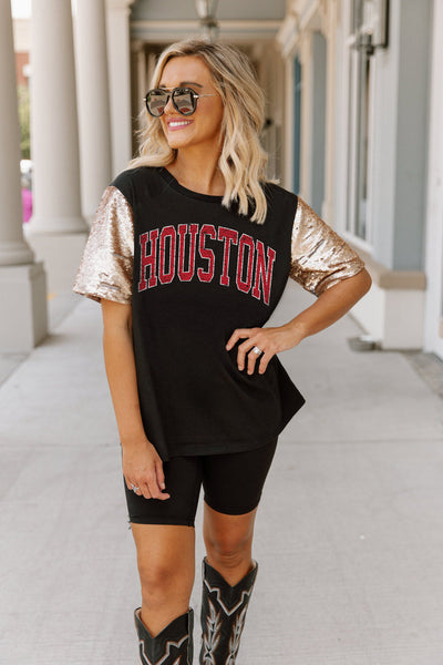 HOUSTON COUGARS SHINE ON SEQUIN SLEEVE DETAIL TOP – GAMEDAY COUTURE