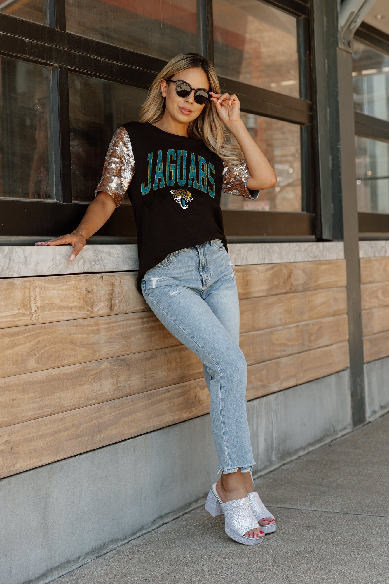 Jacksonville Jaguars 904 Glitter Top: NFL Football Fan Gear