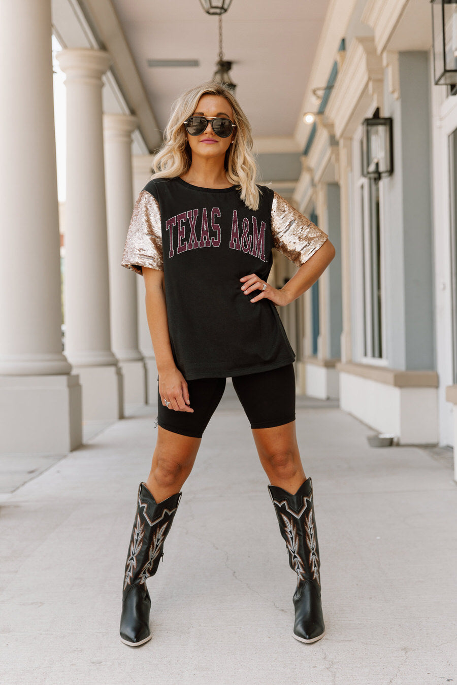 Lulu Grace Designs Texas A&M Glitter Top: Glitter College Football Fan Gear & Apparel Ladies Mesh Jersey / Medium