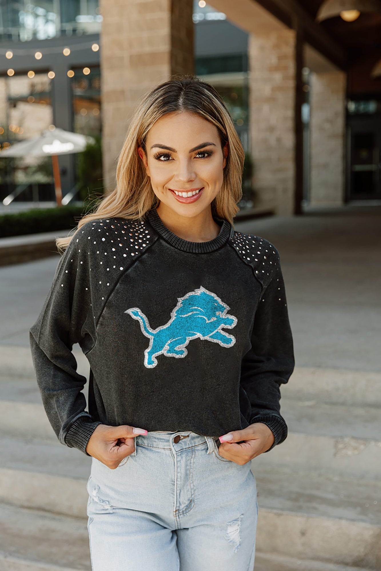 Women's Gameday Couture White Detroit Lions Yard Line Pullover