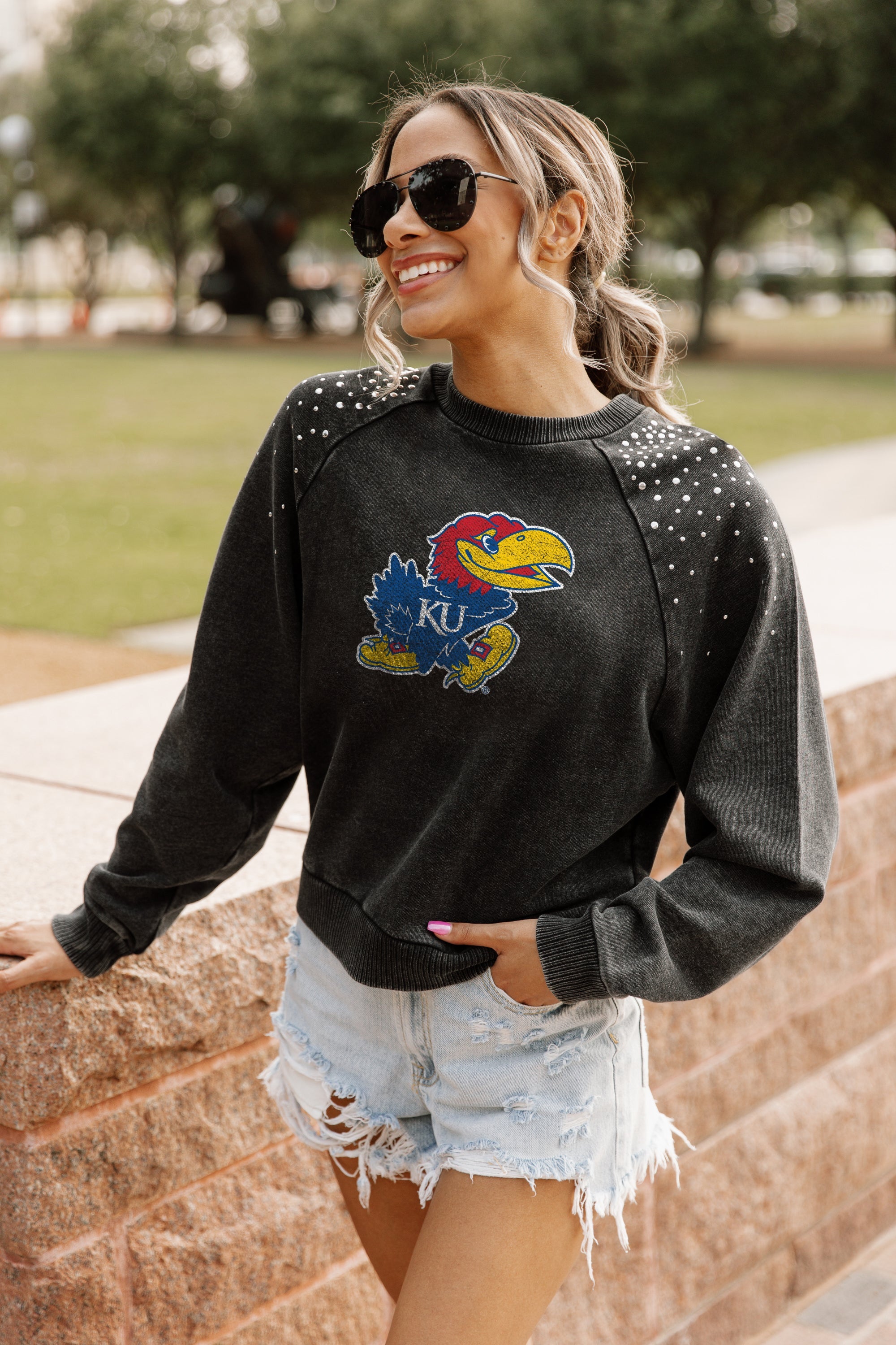 Women's Gameday Couture White Kansas Jayhawks All We've Got Premium Fleece Drop Shoulder Pullover Sweatshirt Size: Large