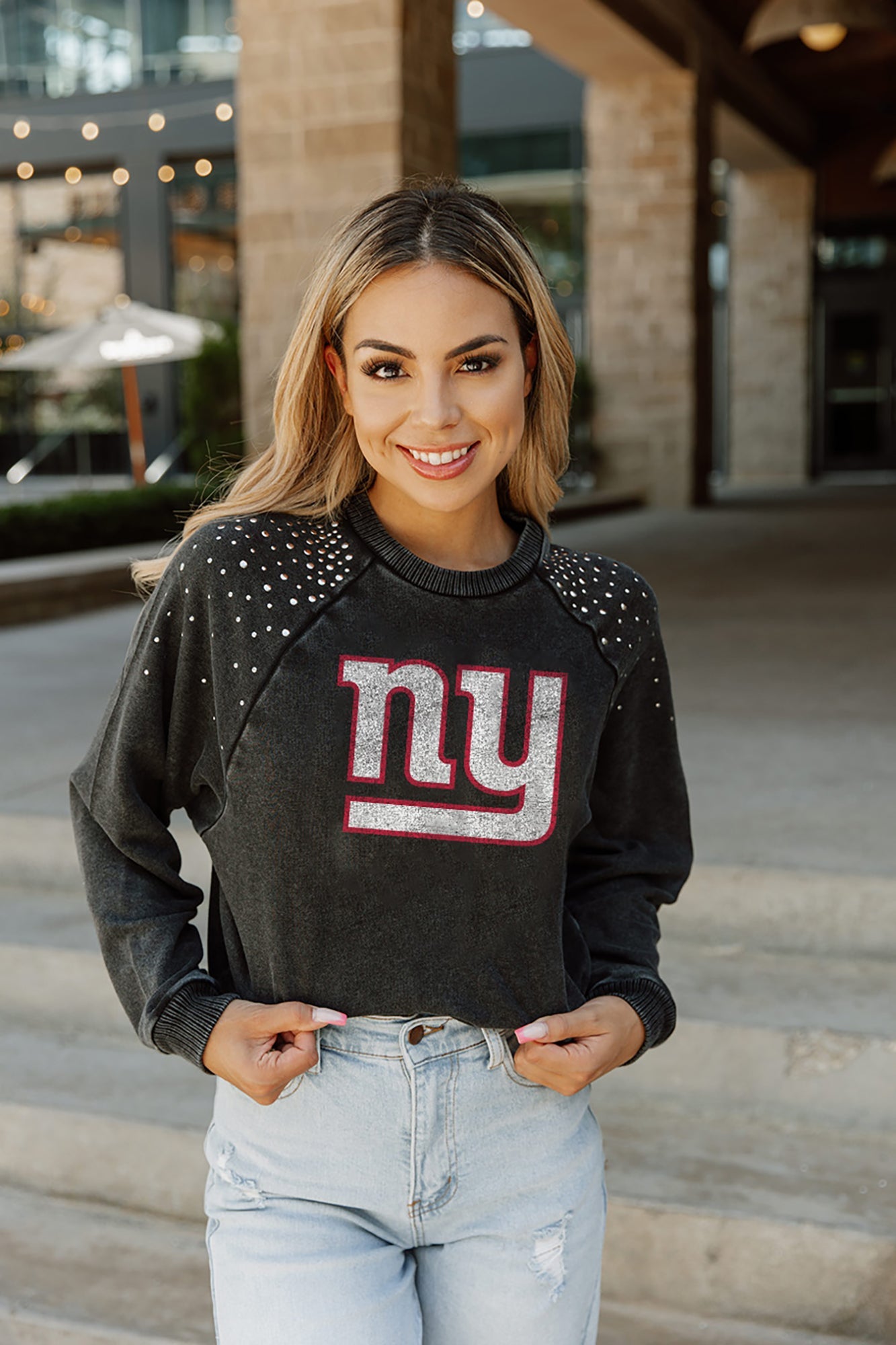 NEW YORK GIANTS COUTURE CREW FRENCH TERRY VINTAGE WASH STUDDED