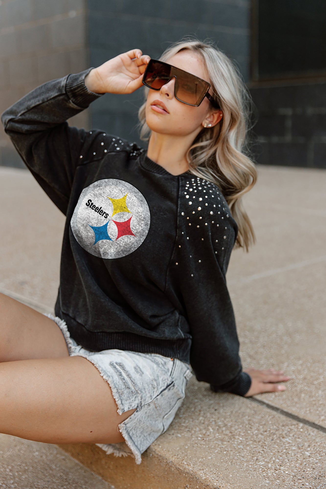 PITTSBURGH STEELERS NO TIMEOUTS FADED WASH PULLOVER – GAMEDAY COUTURE