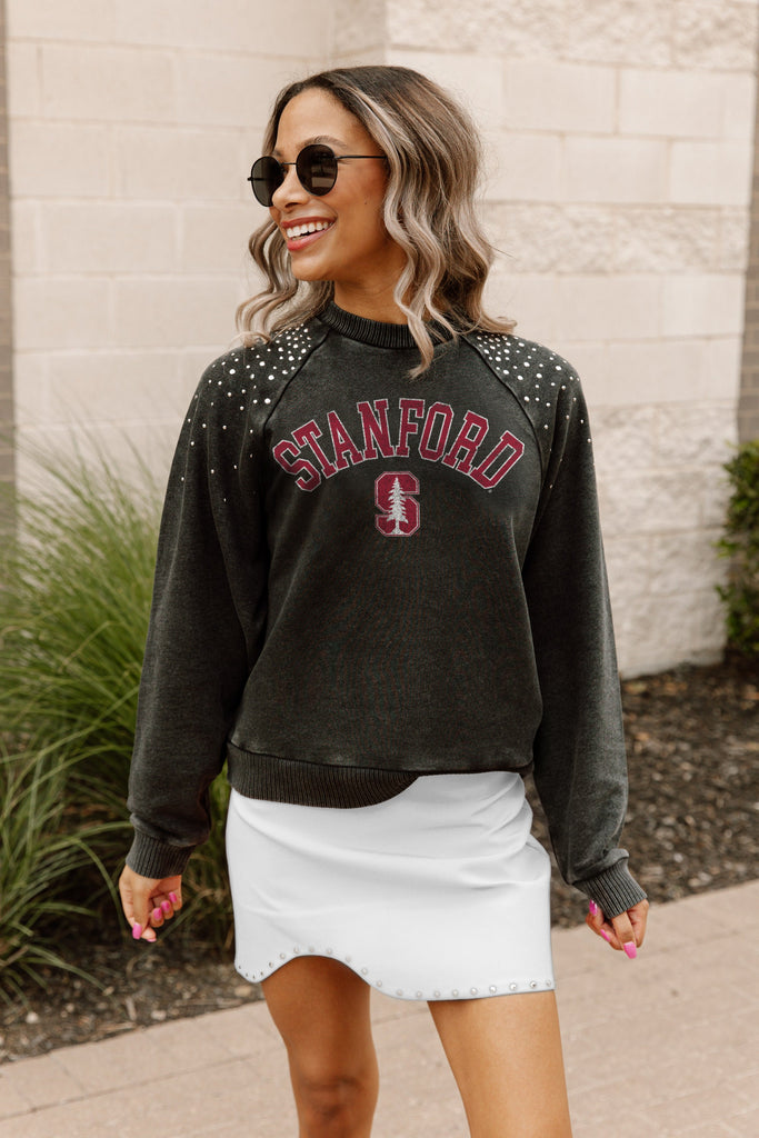 Women's Gameday Couture Charcoal San Francisco 49ers Touchdown French Terry  Studded Shoulder Pullover Sweatshirt