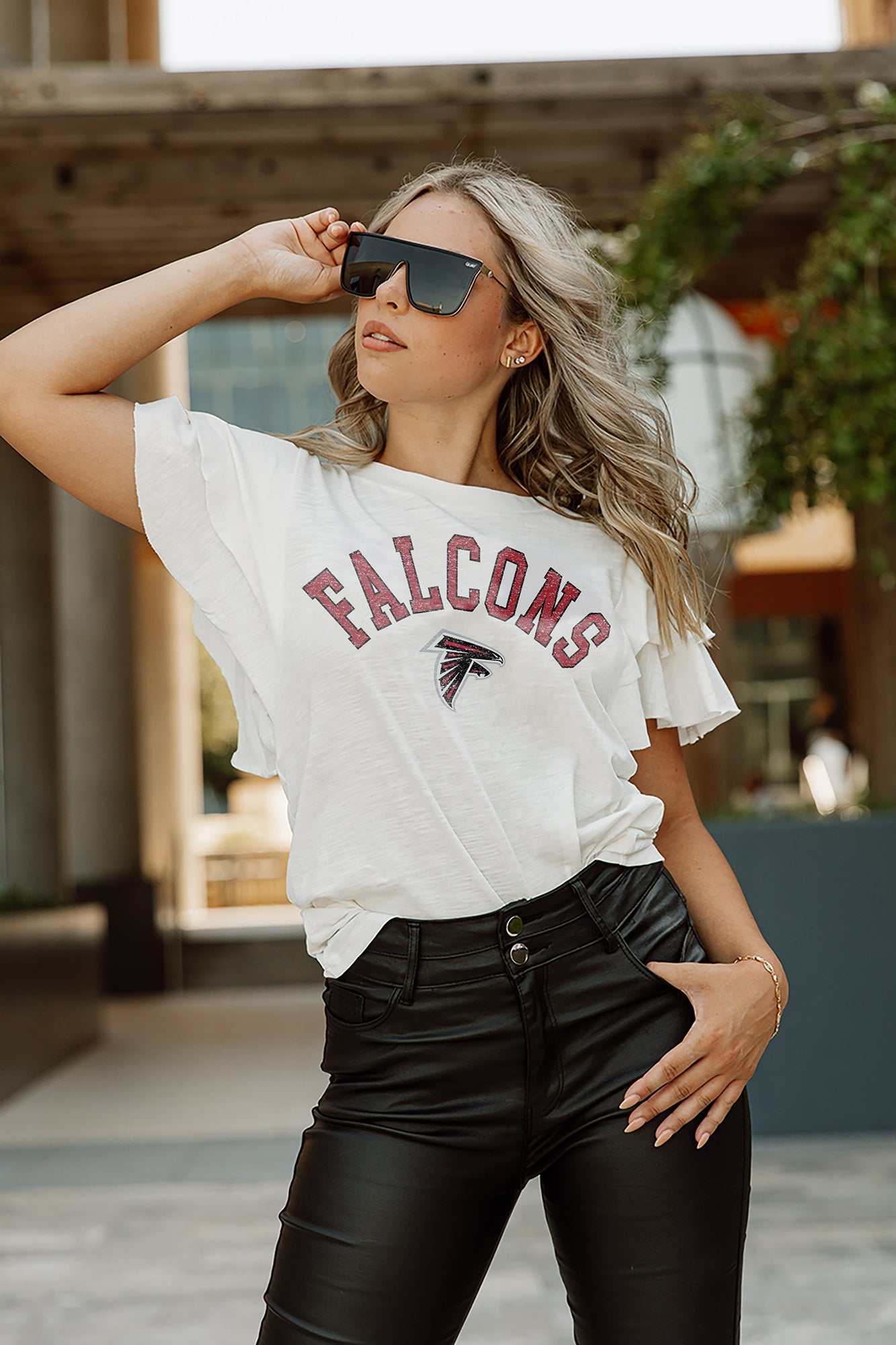 Women's Gameday Couture Black Atlanta Falcons Gladiator Studded Sleeve Cropped T-Shirt Size: Medium