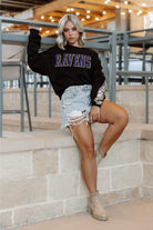 BALTIMORE RAVENS GAMEDAY GLITZ LONG SLEEVE TEE WITH SEQUIN TRIM BACK AND SLEEVE DETAIL