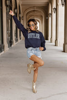 BUTLER BULLDOGS GUESS WHO'S BACK SEQUIN YOKE PULLOVER