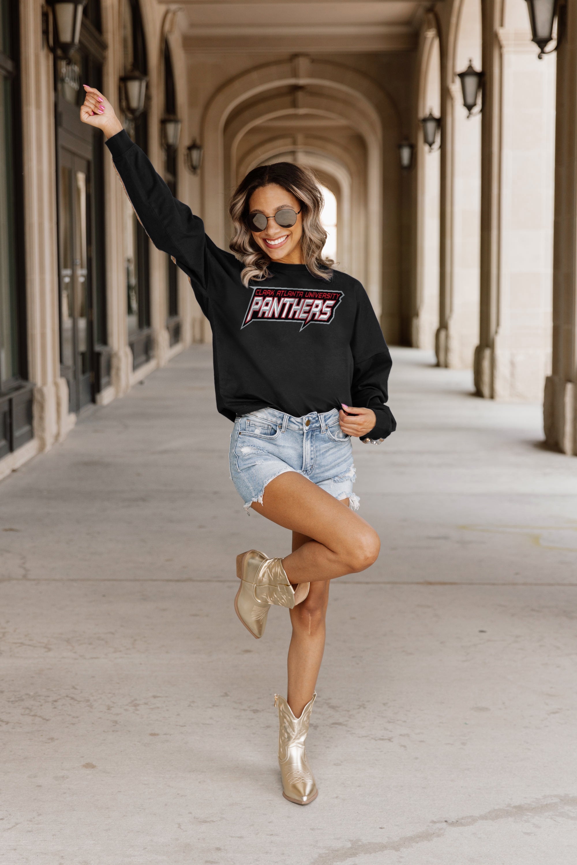 CLARK ATLANTA UNIVERSITY PANTHERS GUESS WHO'S BACK SEQUIN YOKE PULLOVER