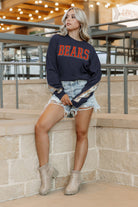 CHICAGO BEARS GAMEDAY GLITZ LONG SLEEVE TEE WITH SEQUIN TRIM BACK AND SLEEVE DETAIL