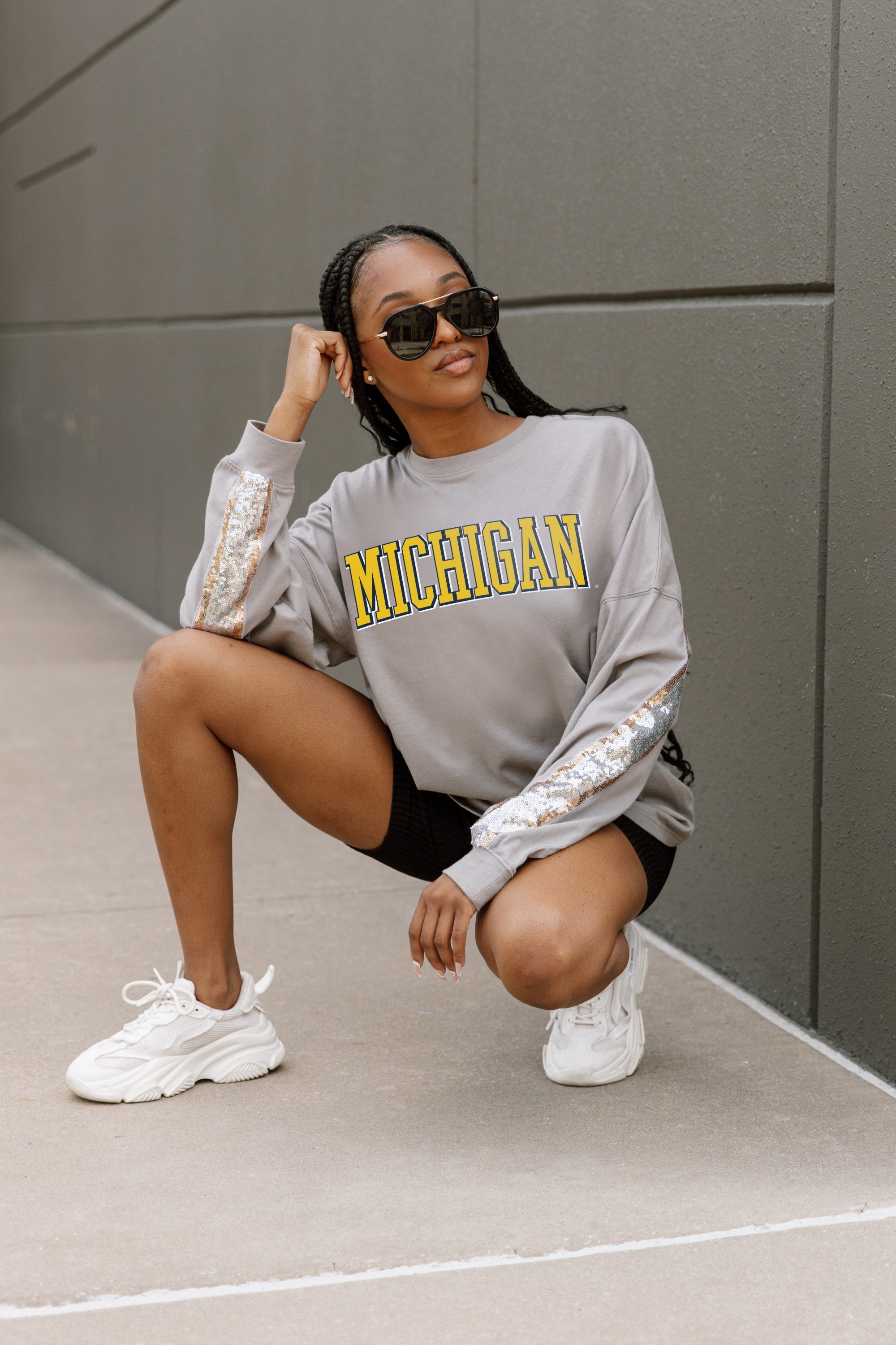 MICHIGAN WOLVERINES GUESS WHO'S BACK SEQUIN YOKE PULLOVER