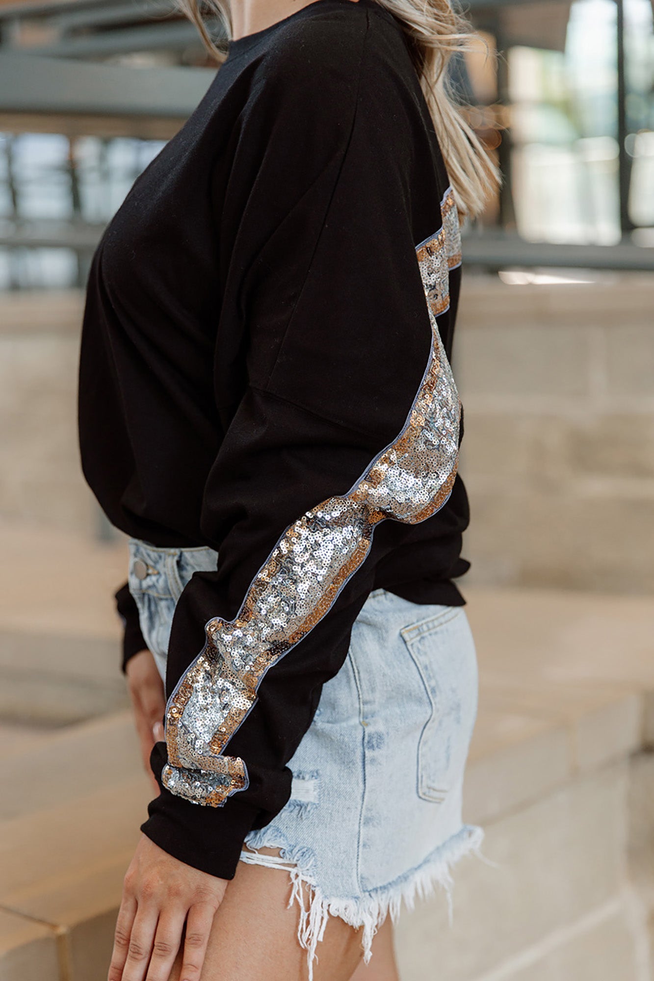 Women's Gameday Couture Black New Orleans Saints Gl Flip Sequin Sleeve T-Shirt Size: Medium