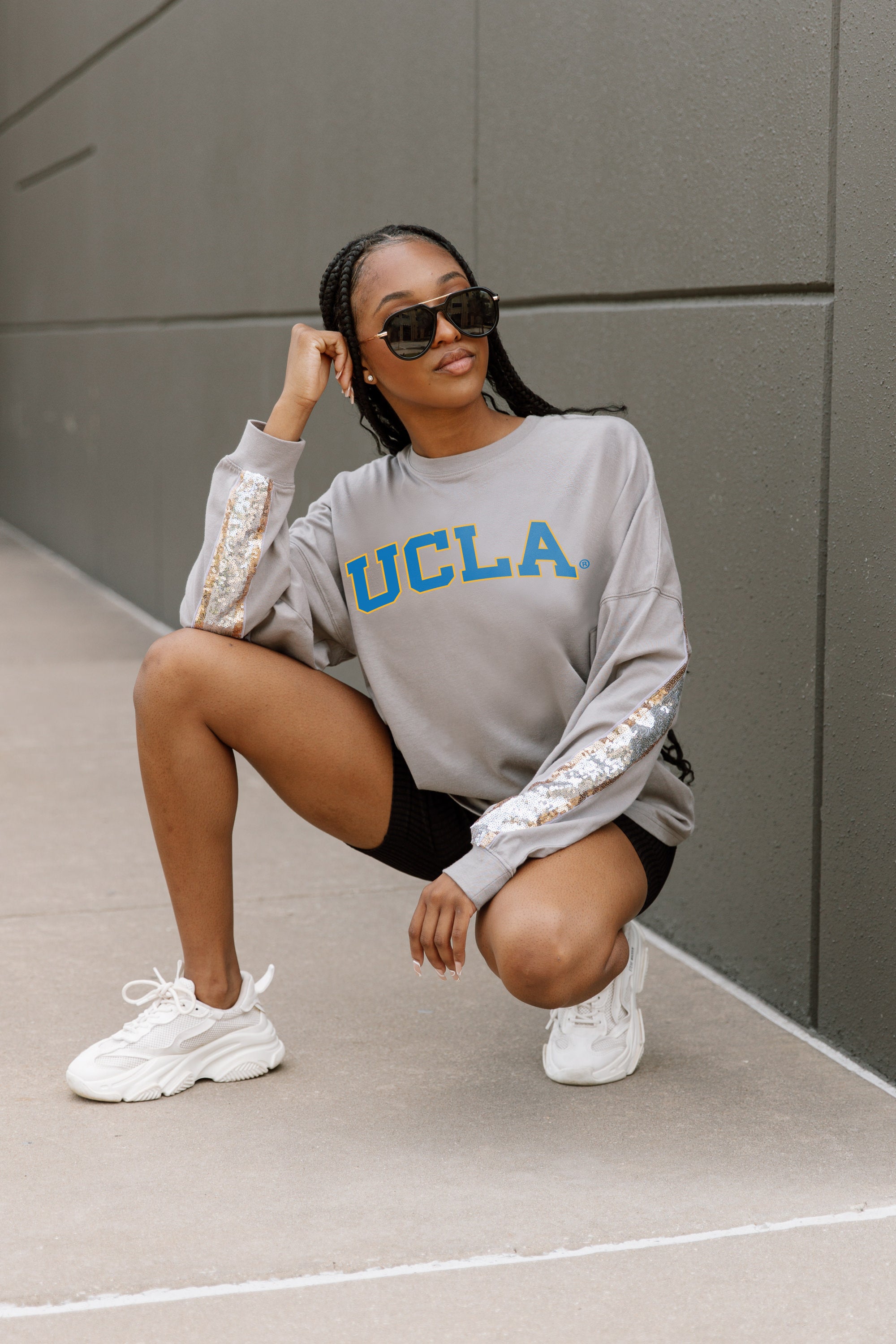 UCLA BRUINS GUESS WHO'S BACK SEQUIN YOKE PULLOVER