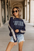 XAVIER MUSKETEERS GUESS WHO'S BACK SEQUIN YOKE PULLOVER