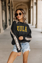 XAVIER UNIVERSITY OF LOUISIANA GOLD GUESS WHO'S BACK SEQUIN YOKE PULLOVER