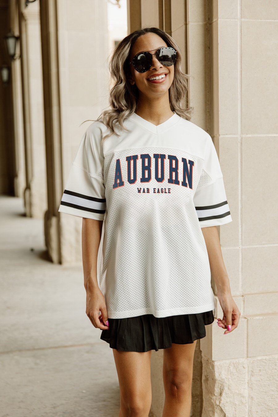 Women's Gameday Couture White Auburn Tigers Option Play Oversized Mesh Fashion Jersey