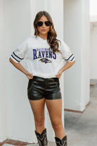 BALTIMORE RAVENS TOP RECRUIT SPORTY V-NECK OVERSIZED SIDE SLIT SHORT SLEEVE TOP