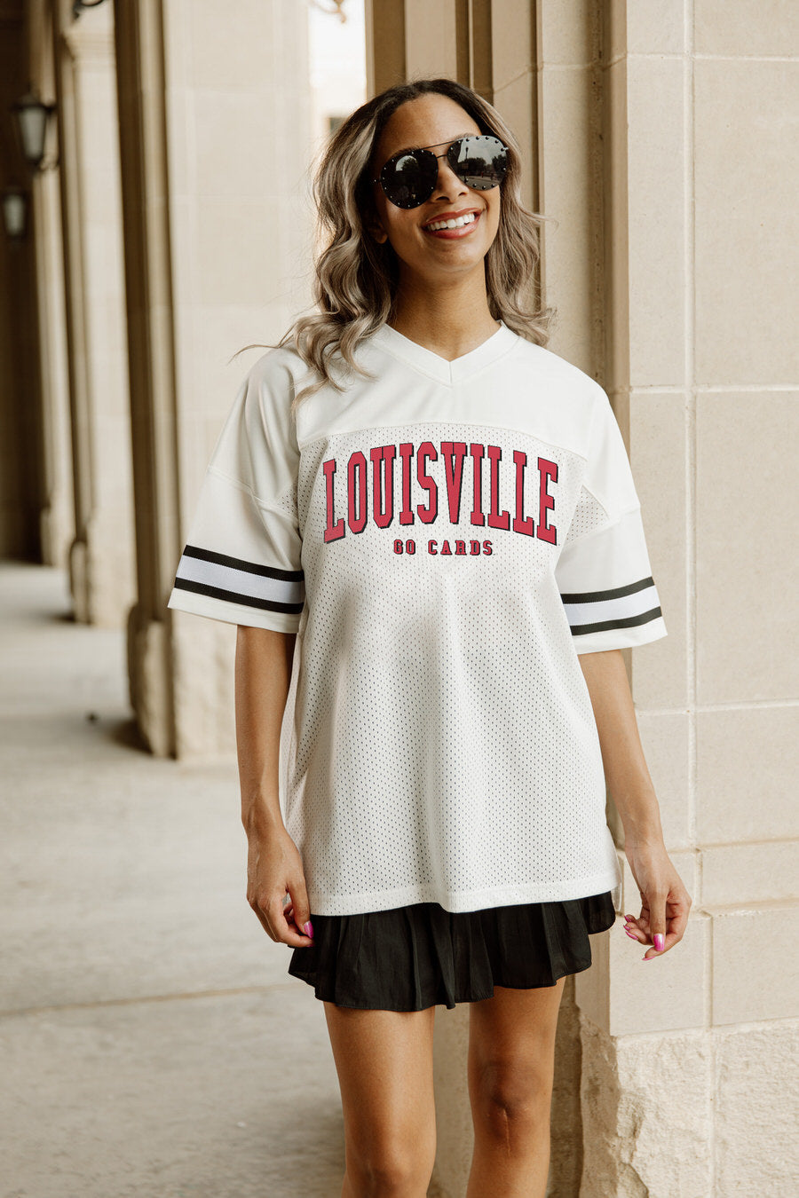 Girls Youth Gameday Couture Gray Louisville Cardinals Faded Pullover  Sweatshirt