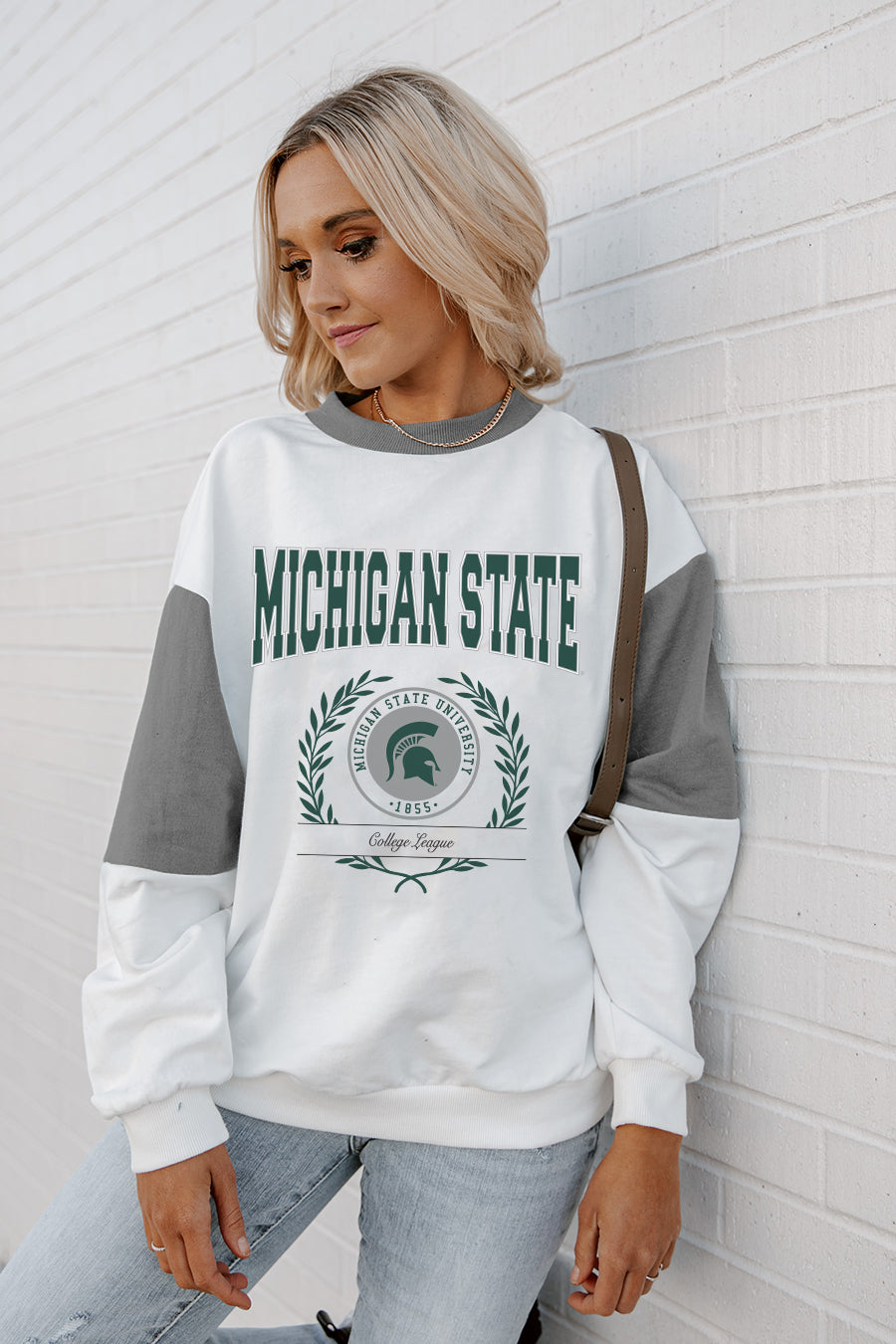 MICHIGAN STATE SPARTANS VINTAGE CLASSIC COLORBLOCK SLEEVE SWEATSHIRT