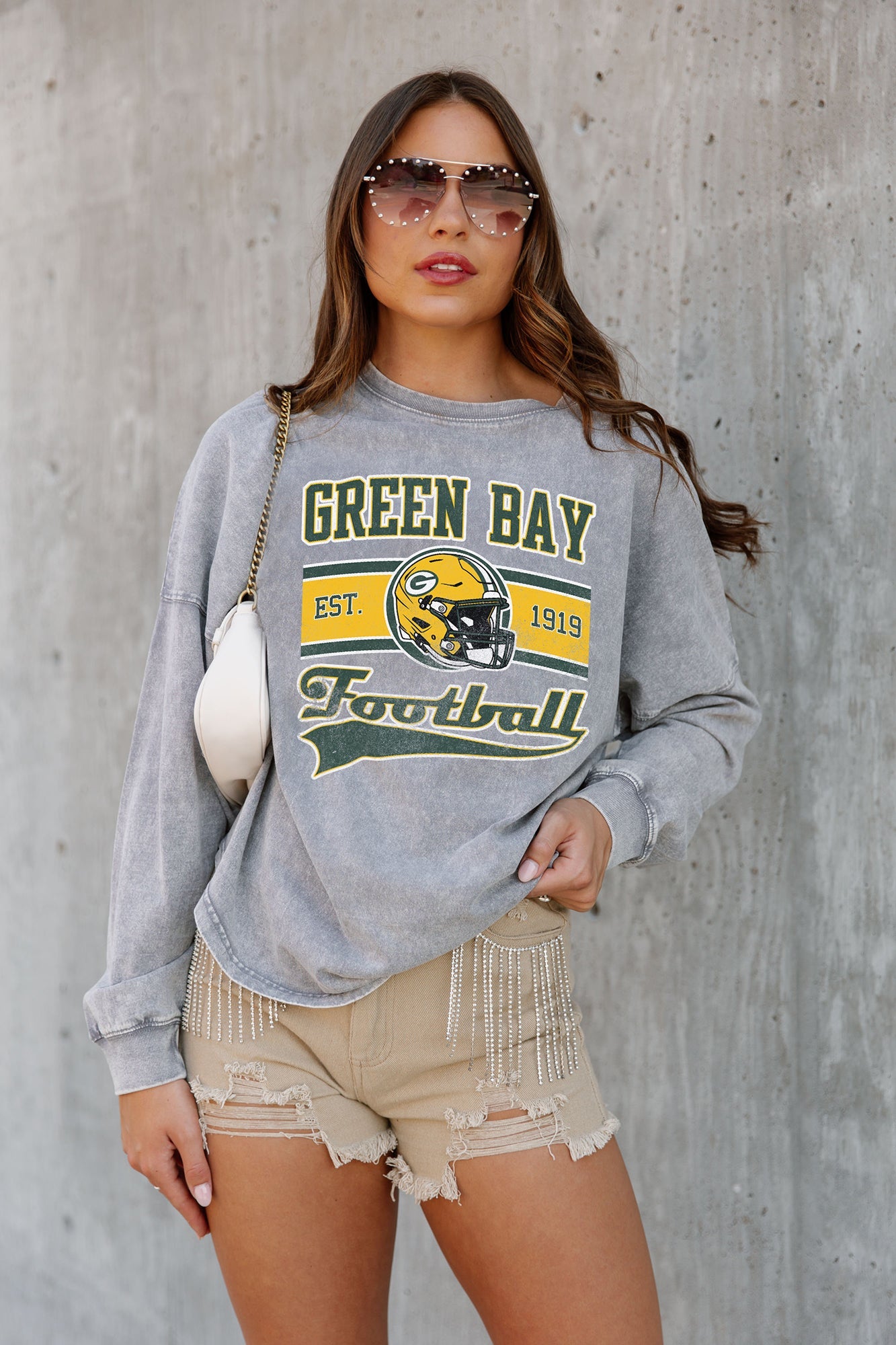 GREEN BAY PACKERS NO TIMEOUTS FADED WASH PULLOVER – GAMEDAY COUTURE